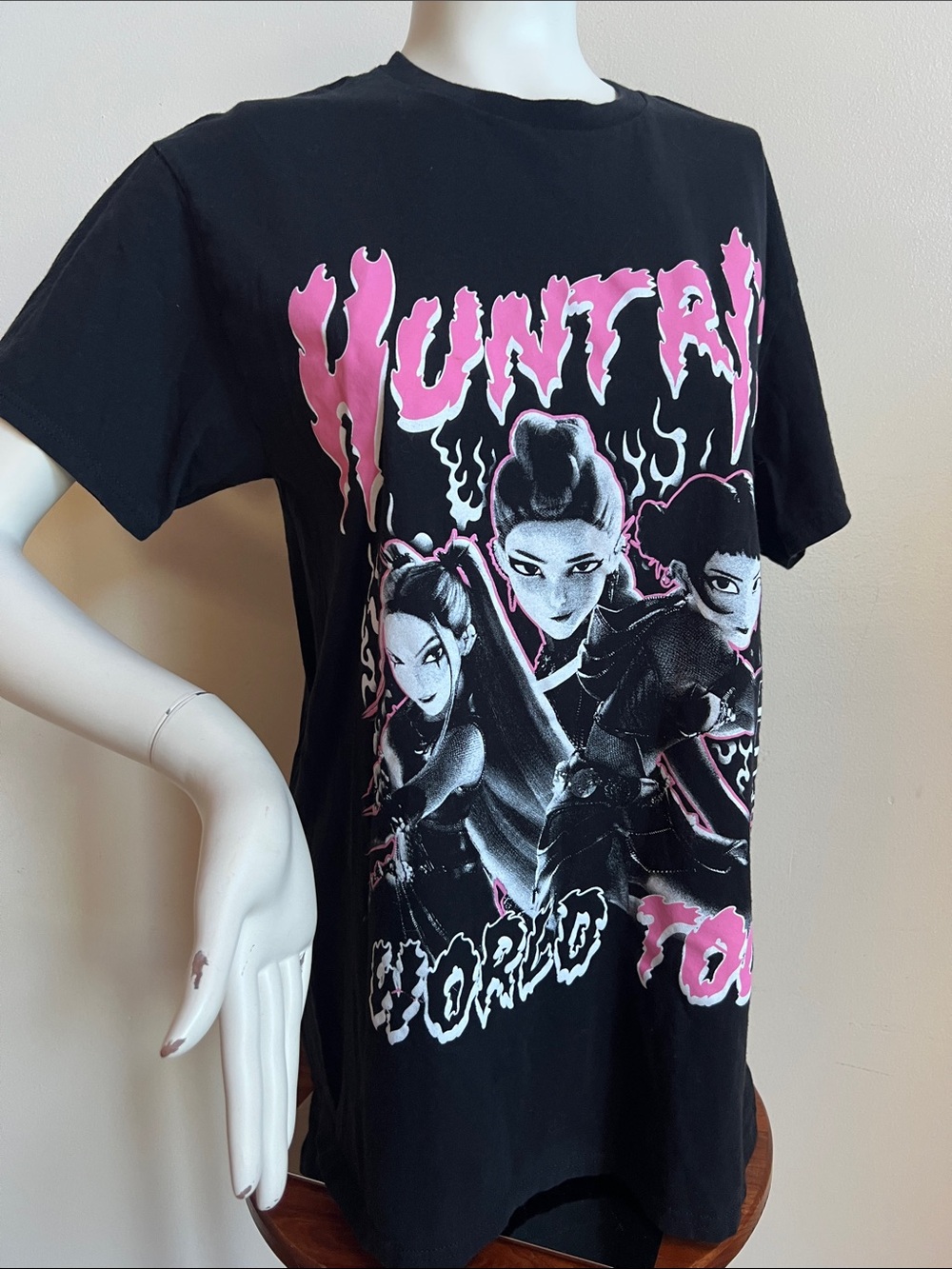 KPOP demon hunters Black Tee with Pink Graphic Characters